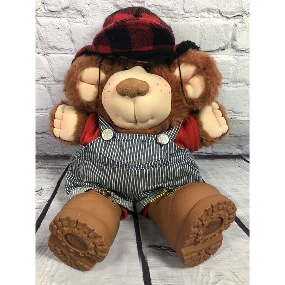 Other - vtg Furskins Bear Dudley Plush‎ Xavier Roberts Cabbage Patch 14" Blue Overalls